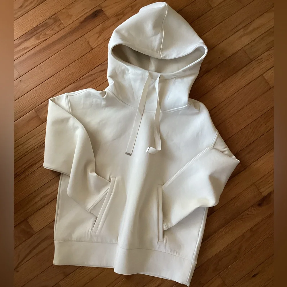 SCUBA KNIT BY BANANA REPUBLIC NWT MULTI SEASON HOODIE POCKETS CREAM WHITE M - Picture 8 of 15
